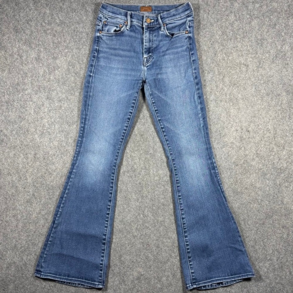 Mother The Weekender Sweet Lime Blue High Rise Flare Jeans Size 25x29 USA Made